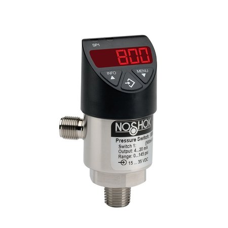 NOSHOK Electronic Indicating Pressure Transmitter/Switch, 1 NO or NC (PNP or NPN) Switch with 4 mA to 20 mA Analog Output, 1/4 NPT Male Conn, 0 psig to 145 psig Adjustment, M12 x 1 (4 Pin) 800-2-2-145-2